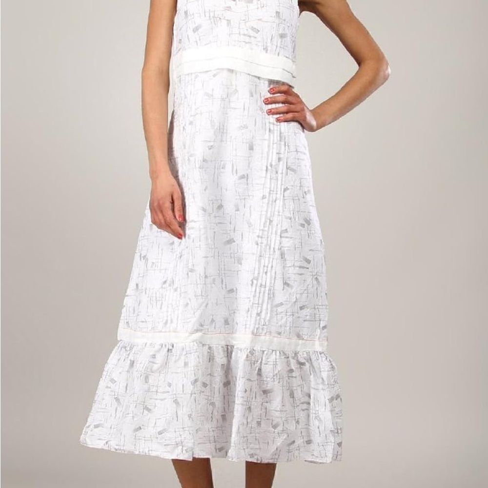 L33 White flounced Sundress Boho Prarie cottagecore twee kentucky derby! Cotton!